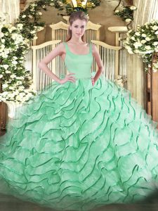  Ruffled Layers 15th Birthday Dress Apple Green Zipper Sleeveless Brush Train