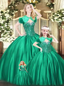 Simple Green Sweetheart Neckline Beading Quinceanera Dress Sleeveless Lace Up