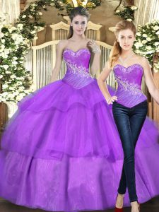  Eggplant Purple Sleeveless Tulle Lace Up Quince Ball Gowns for Military Ball and Sweet 16 and Quinceanera
