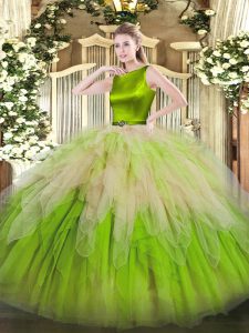 Most Popular Multi-color Sleeveless Floor Length Ruffles Clasp Handle 15th Birthday Dress