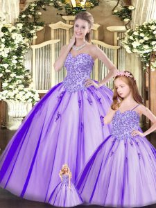 Excellent Purple Ball Gowns Sweetheart Sleeveless Tulle Floor Length Lace Up Beading 15th Birthday Dress