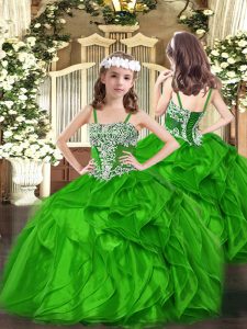 Appliques and Ruffles Kids Pageant Dress Green Lace Up Sleeveless Floor Length