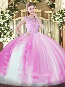  Floor Length Zipper Quinceanera Dress Lilac for Military Ball and Sweet 16 and Quinceanera with Beading and Ruffles