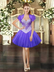 Lovely Lavender Ball Gowns Beading Dress for Prom Lace Up Tulle Sleeveless Mini Length