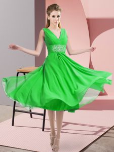 Elegant Chiffon V-neck Sleeveless Side Zipper Beading Vestidos de Damas in Green