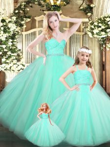 Fancy Organza Sleeveless Floor Length Quinceanera Dress and Beading and Lace