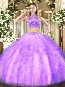 Chic Tulle Sleeveless Floor Length Sweet 16 Dresses and Beading and Ruffles