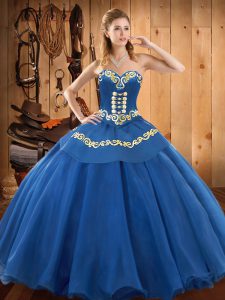 Ideal Ruffles Sweet 16 Dress Blue Lace Up Sleeveless Floor Length