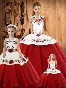 Custom Made Floor Length Lace Up Vestidos de Quinceanera Wine Red for Military Ball and Sweet 16 and Quinceanera with Embroidery