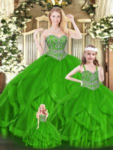  Green Sleeveless Organza Zipper Quinceanera Gown for Military Ball and Sweet 16 and Quinceanera