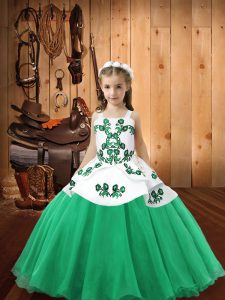  Floor Length Turquoise Kids Formal Wear Straps Sleeveless Lace Up