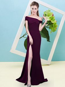  Mermaid Quinceanera Court Dresses Burgundy Off The Shoulder Elastic Woven Satin Sleeveless Floor Length Zipper