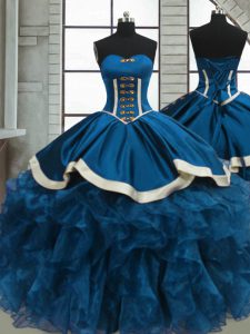  Beading and Ruffles Vestidos de Quinceanera Blue Lace Up Sleeveless Floor Length