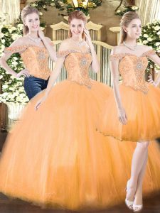 Trendy Sleeveless Lace Up Floor Length Beading and Ruffles 15th Birthday Dress