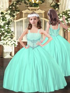 Dramatic Ball Gowns Little Girls Pageant Dress Wholesale Apple Green Straps Satin Sleeveless Floor Length Lace Up
