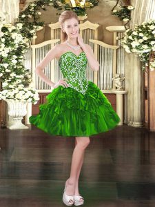  Green Lace Up Sweetheart Beading and Ruffles Evening Dress Organza Sleeveless