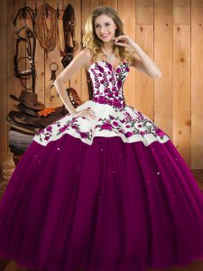  Sweetheart Sleeveless Lace Up Vestidos de Quinceanera Fuchsia Satin and Tulle