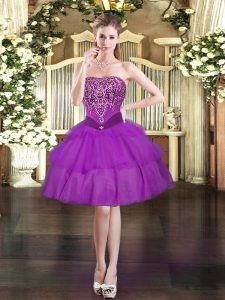 Pretty Sleeveless Beading and Ruffled Layers Lace Up Prom Evening Gown