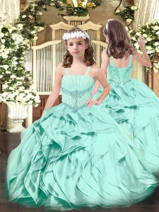Customized Floor Length Ball Gowns Sleeveless Apple Green Kids Formal Wear Lace Up