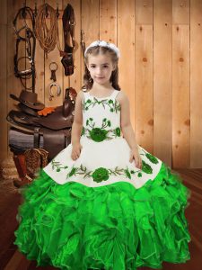 Green Lace Up Straps Embroidery and Ruffles Party Dress Wholesale Organza Sleeveless
