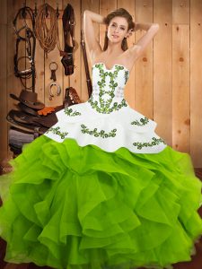 Artistic Sleeveless Embroidery and Ruffles Lace Up Vestidos de Quinceanera