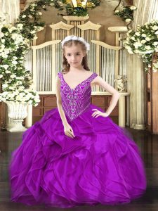  Sleeveless Beading and Ruffles Lace Up Pageant Gowns For Girls