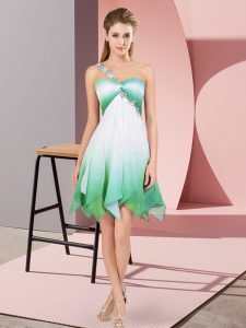  Fading Color One Shoulder Sleeveless Lace Up Beading Prom Gown in Multi-color