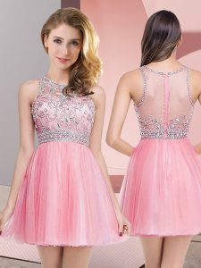 Captivating Rose Pink Sleeveless Mini Length Beading Zipper Homecoming Dress