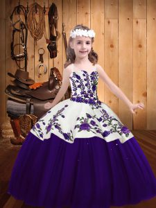  Purple Kids Pageant Dress Sweet 16 and Quinceanera with Embroidery Straps Sleeveless Lace Up