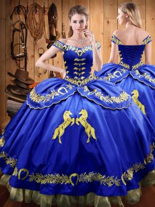 Designer Royal Blue Sleeveless Satin and Organza Lace Up 15 Quinceanera Dress for Sweet 16 and Quinceanera