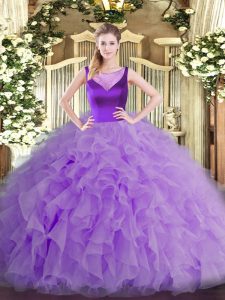 Enchanting Beading and Ruffles Sweet 16 Quinceanera Dress Lavender Side Zipper Sleeveless Floor Length