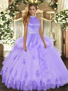 Customized Tulle Sleeveless Floor Length Ball Gown Prom Dress and Beading and Ruffles