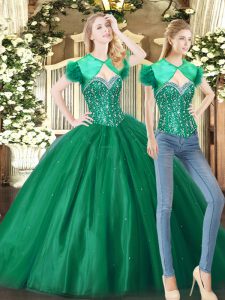 Nice Green Lace Up Sweet 16 Dresses Beading Sleeveless Floor Length