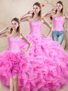 Nice Floor Length Lace Up Quinceanera Gown Lilac for Sweet 16 and Quinceanera with Beading and Ruffles