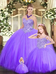  Eggplant Purple Tulle Lace Up Quinceanera Gown Sleeveless Floor Length Beading