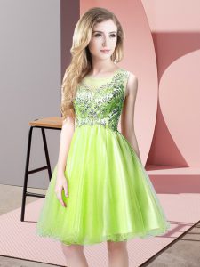 Luxurious Yellow Green Scoop Zipper Beading Dress for Prom Sleeveless