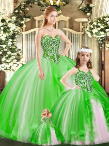  Tulle Sweetheart Sleeveless Lace Up Beading Sweet 16 Dresses in Green