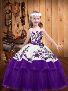 Glorious Organza Straps Sleeveless Lace Up Embroidery Kids Pageant Dress in Purple