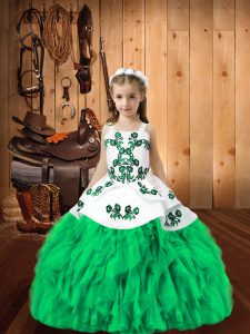 Graceful Floor Length Ball Gowns Sleeveless Turquoise Pageant Gowns For Girls Lace Up