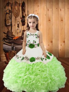  Yellow Green Sleeveless Embroidery and Ruffles Floor Length Little Girls Pageant Gowns