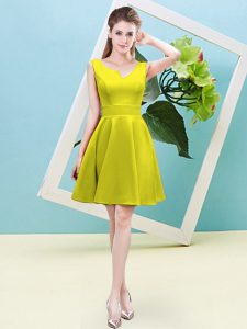 Sweet Mini Length Yellow Quinceanera Court Dresses Satin Sleeveless Ruching