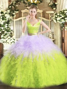 Cute Multi-color Ball Gowns Ruffles Quinceanera Gowns Zipper Organza Sleeveless Floor Length