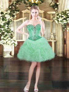 Smart Apple Green Ball Gowns Sweetheart Sleeveless Organza Mini Length Lace Up Beading and Ruffles and Pick Ups Prom Dresses