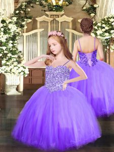 Perfect Lavender Sleeveless Appliques Floor Length Kids Formal Wear