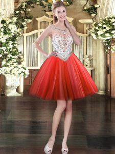 Low Price Red Scoop Zipper Beading Prom Dresses Sleeveless