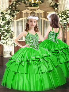 Latest Green Sleeveless Organza Lace Up Party Dress for Party and Quinceanera