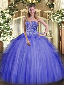 Dynamic Blue 15th Birthday Dress Military Ball and Sweet 16 and Quinceanera with Beading and Ruffles Sweetheart Sleeveless Lace Up