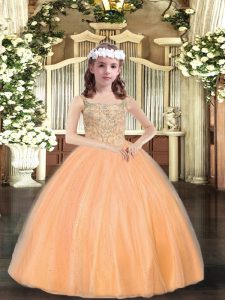 Inexpensive Orange Straps Lace Up Beading Girls Pageant Dresses Sleeveless