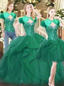 New Arrival Sleeveless Lace Up Floor Length Beading and Ruffles Quinceanera Dress