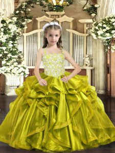 Custom Fit Beading and Ruffles Girls Pageant Dresses Yellow Green Lace Up Sleeveless Floor Length